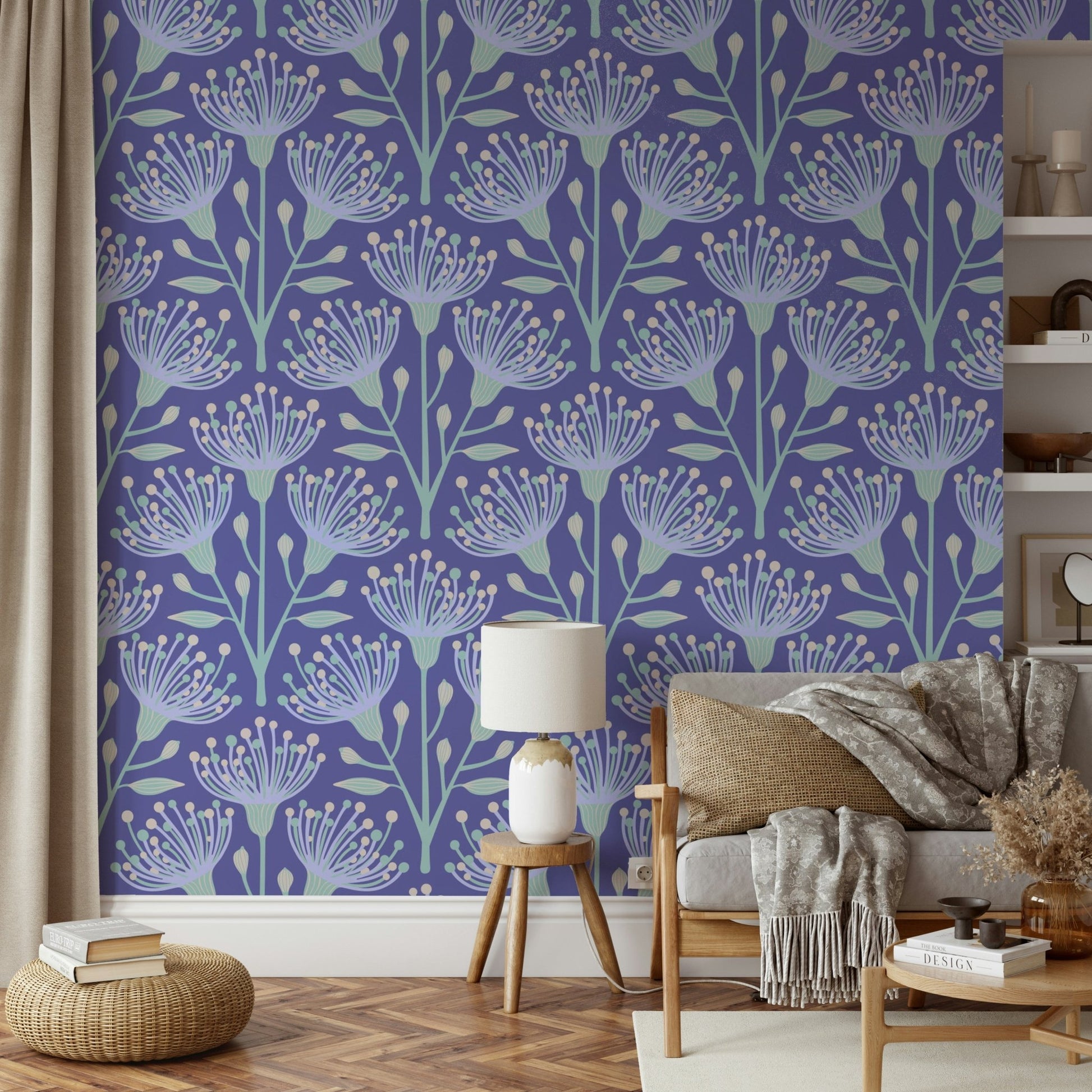 Hand-drawn lavender floral mural
