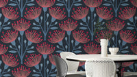 A wall mural of a floral botanical pattern.

