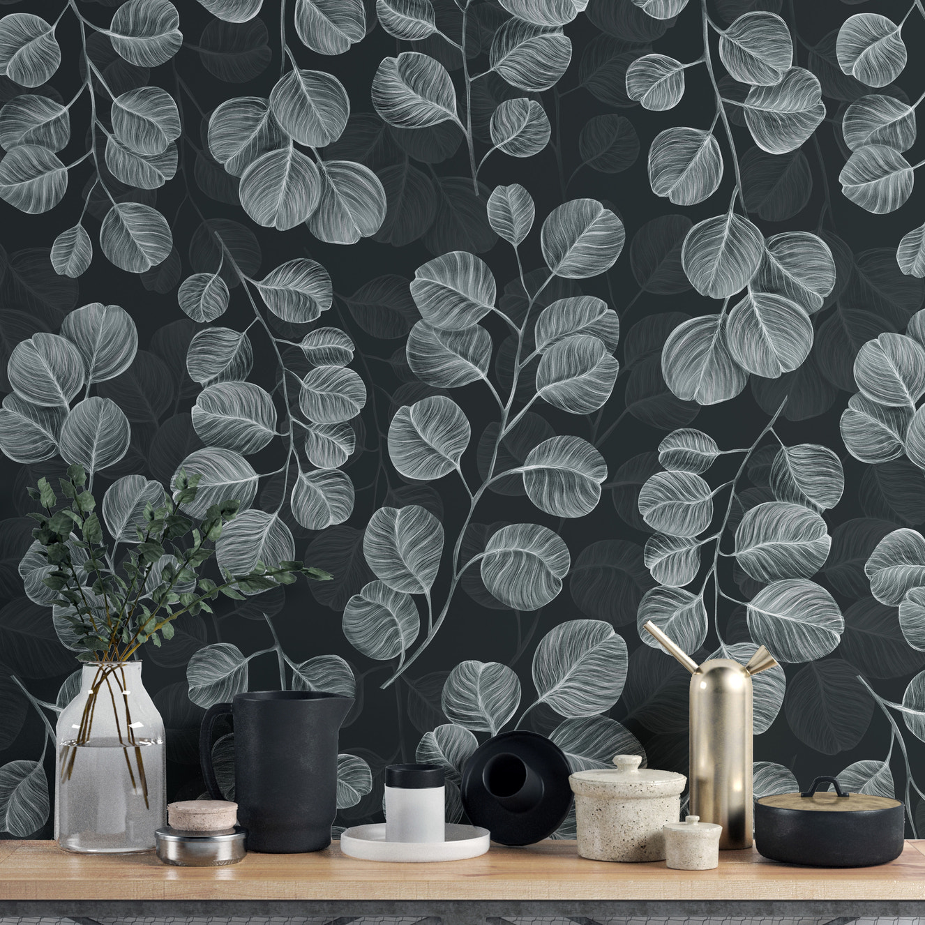 Eucalyptus Gray Leaves wallpaper mural