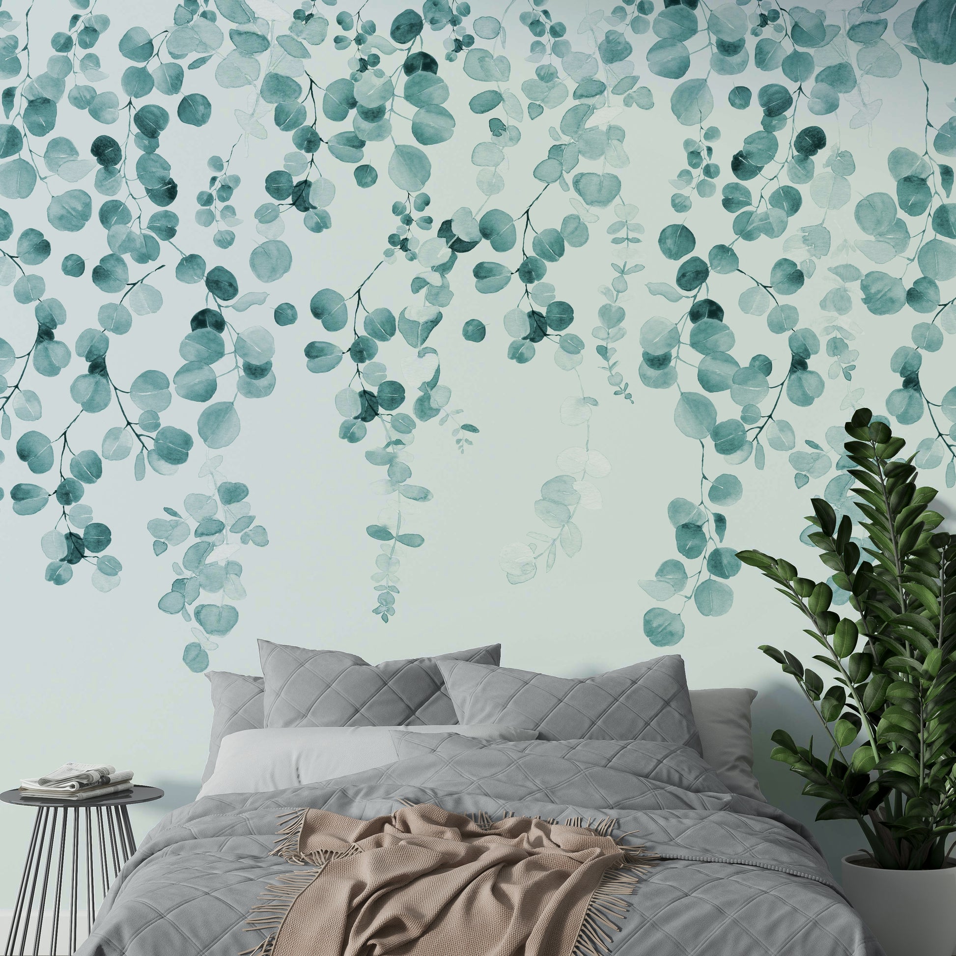 Nature-themed teal eucalyptus art for walls

