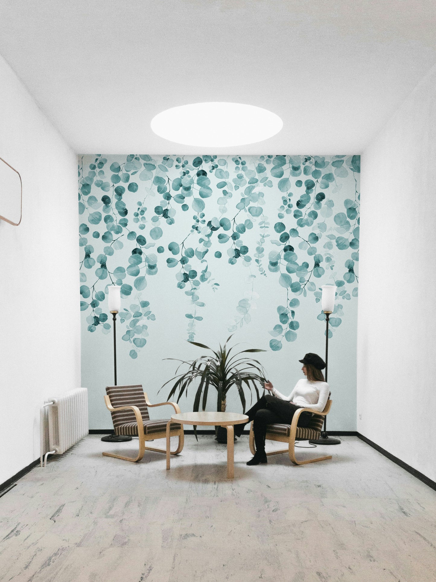 Botanical eucalyptus teal wallpaper design

