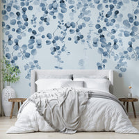 Soft blue eucalyptus wall covering

