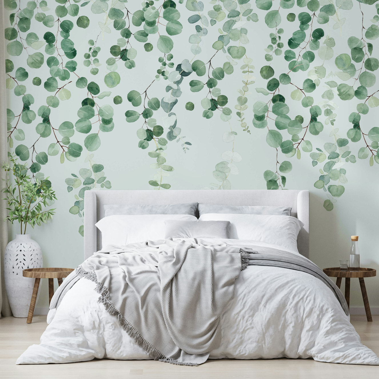 Green eucalyptus wall mural design

