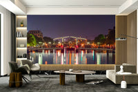 The room's lighting highlights the serene, quiet feel of the mural.

