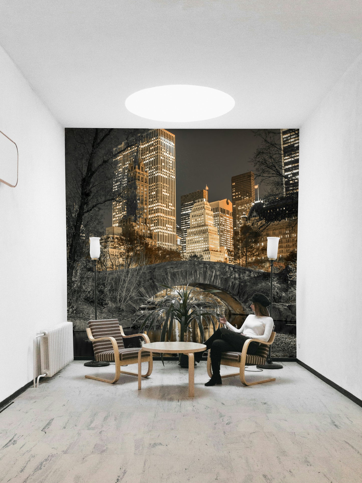Sunset in Central Park mural for a tranquil, urban-inspired room.

