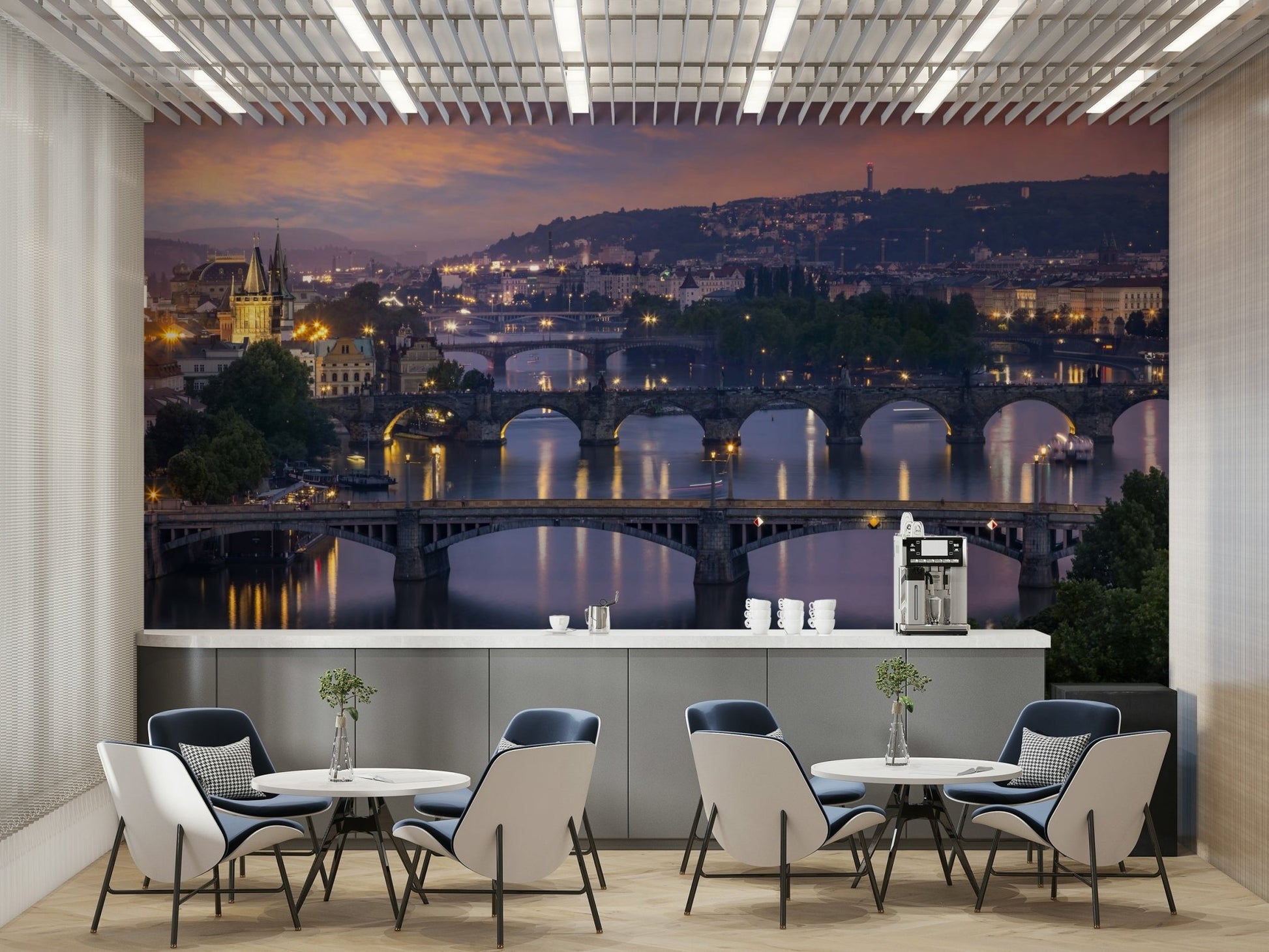 Iconic Vltava bridges with glowing lights wall mural

