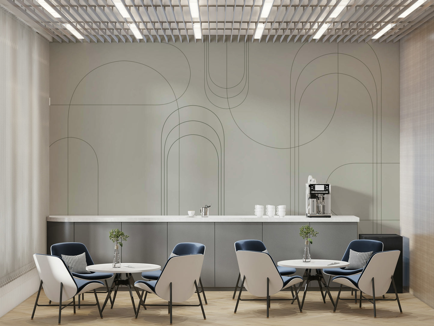 Evergreen wall art with abstract arch shapes

