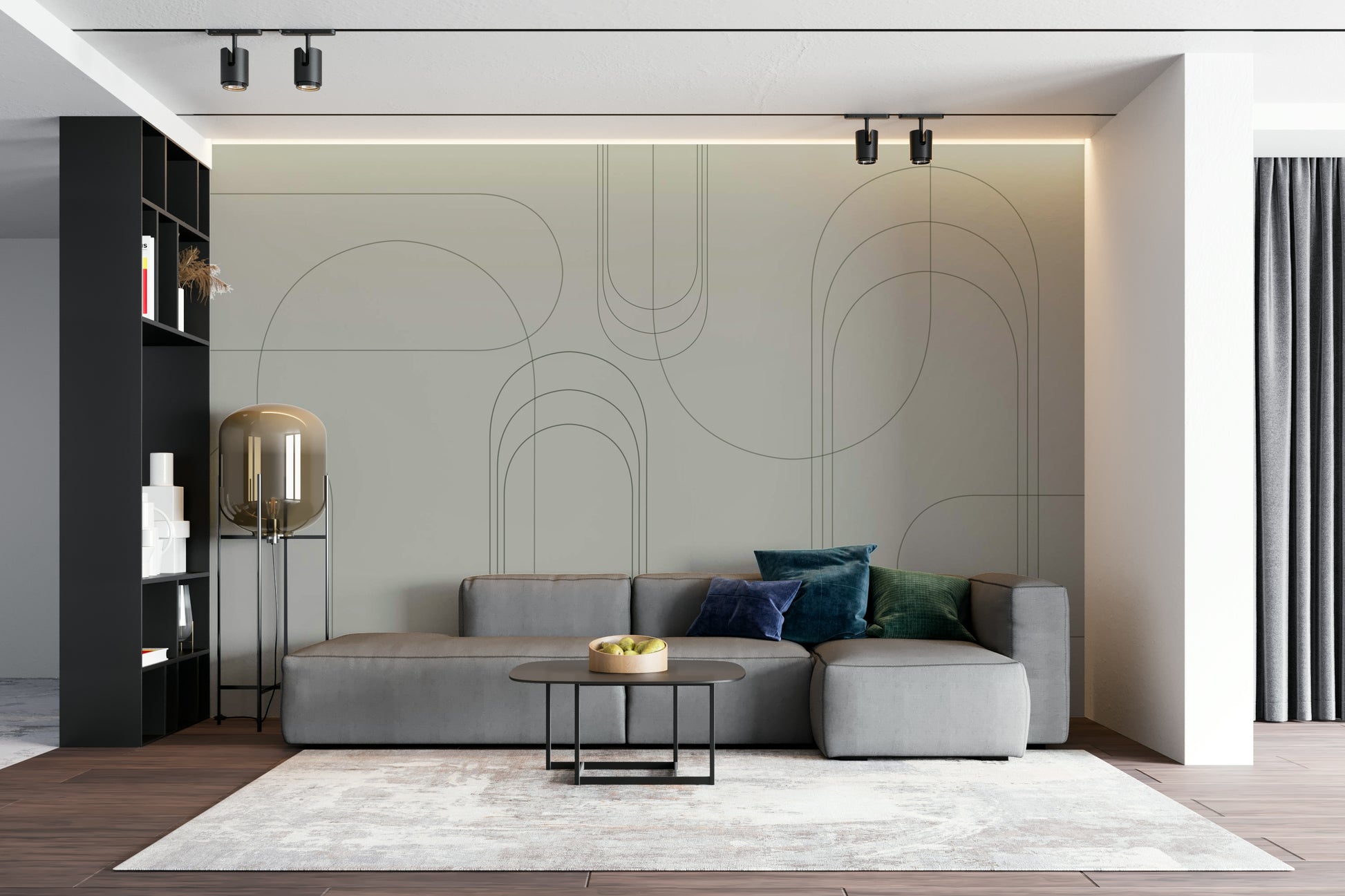 Modern wall mural with geometric arches

