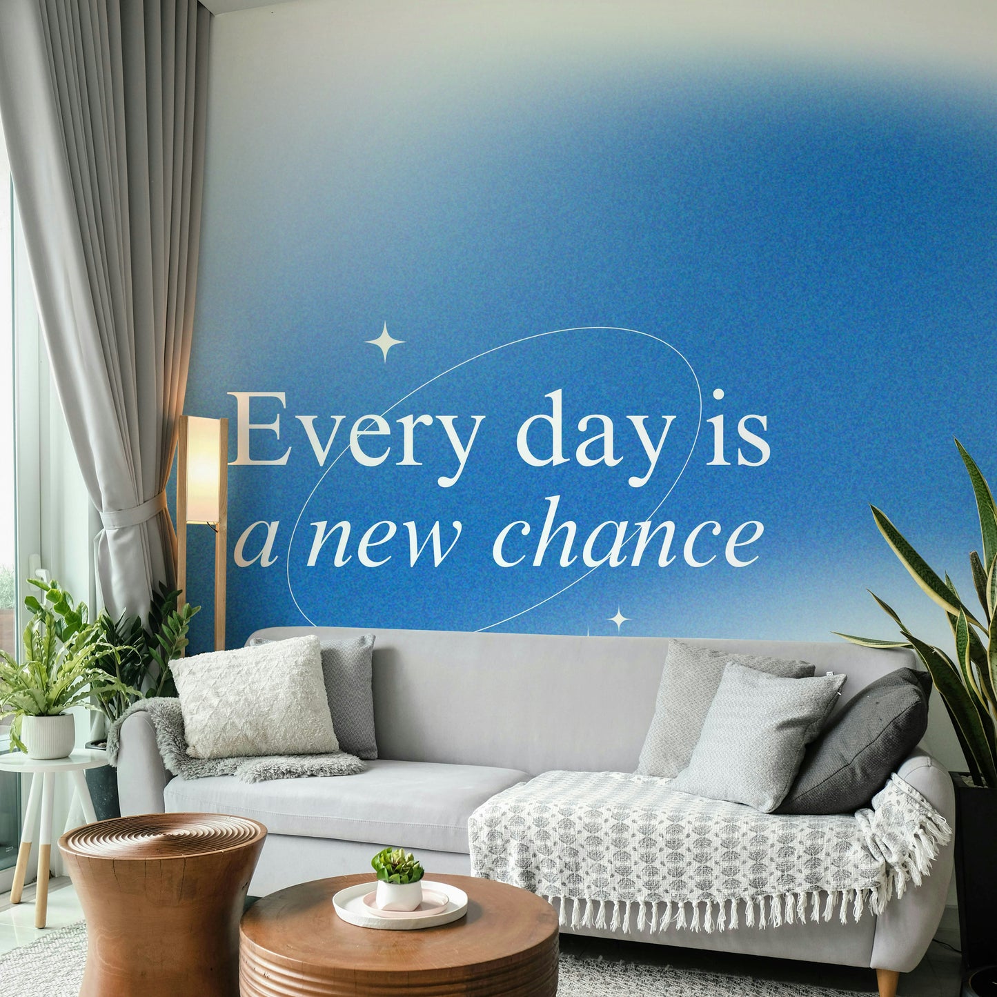 Every Day is a New Chance Blue Ombre Wallpaper