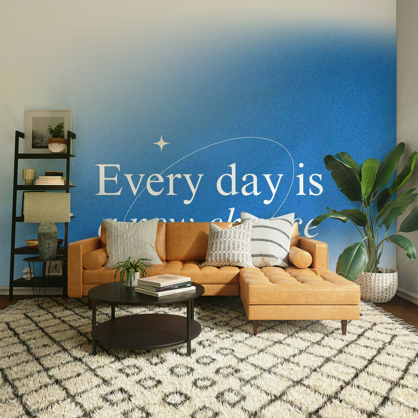 Every Day is a New Chance Blue Ombre Wallpaper