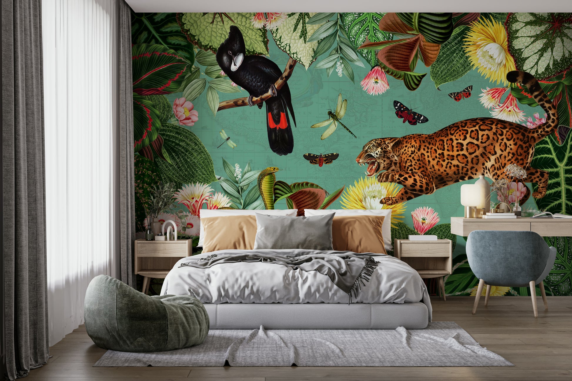 Detailed mural wallpaper with exotic flowers

