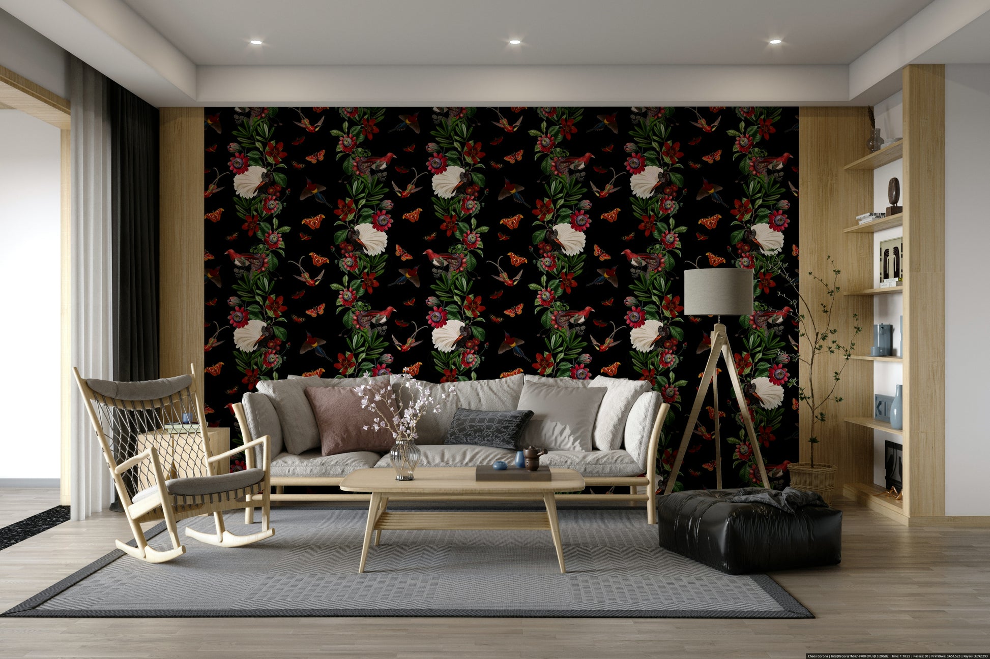 Vibrant tropical flowers under a starry night sky in wallpaper


