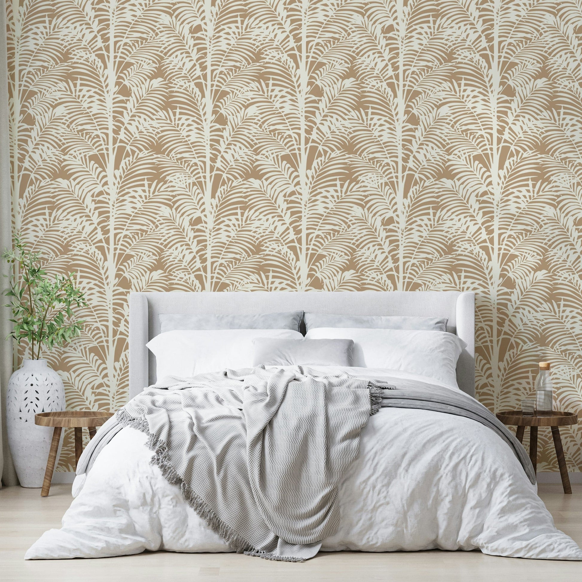 Neutral Creamy Palms tropical wallpaper

