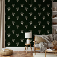 A beautiful, modern living room with an exotic noir mural.