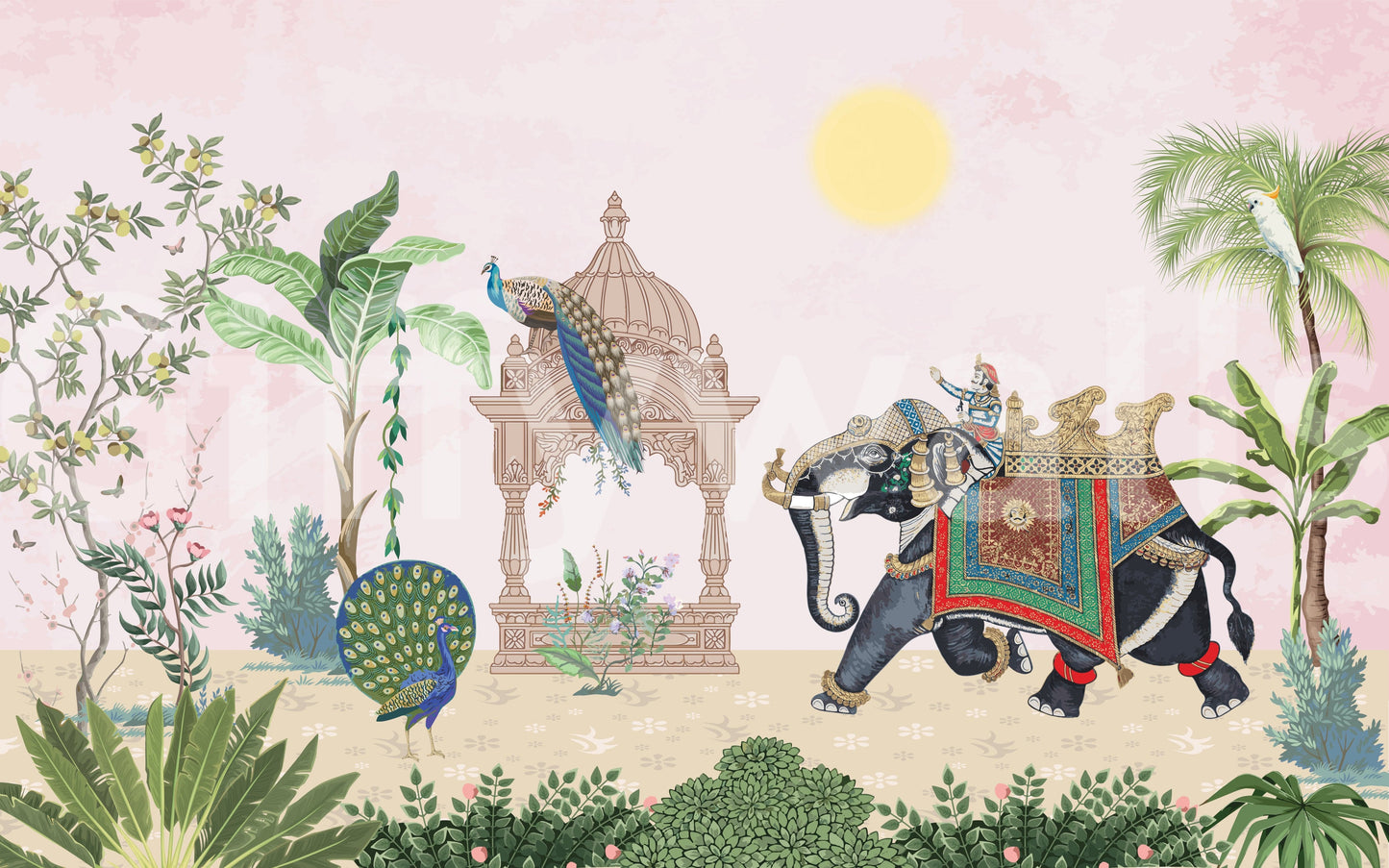 Exotic Peacock Elephant Wall Mural