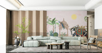 Detailed wall mural showcasing a colorful peacock perched on an elegant elephant