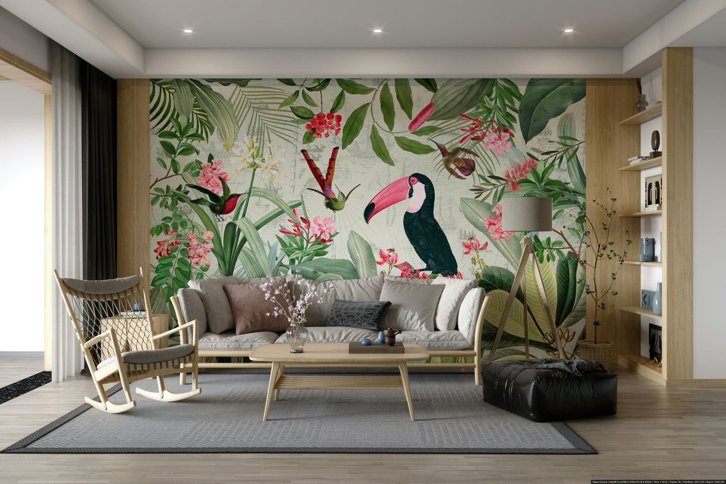 Sophisticated tropical wallpaper mural for living spaces

