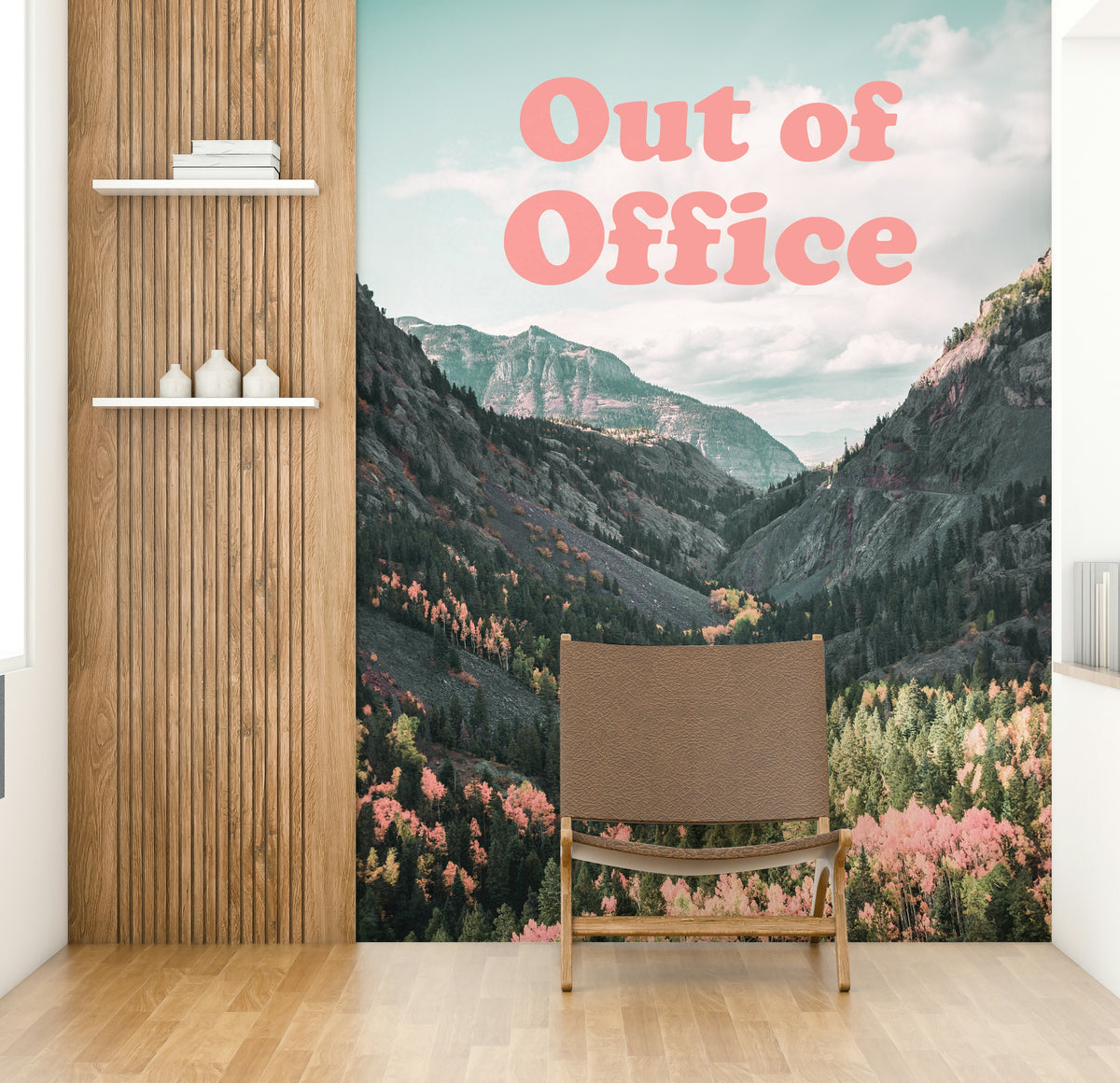 Pink forest valley wall mural design

