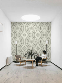 Gentle wallpaper with aged ogee detail

