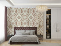 Bedroom with warm mocha ogee damask mural

