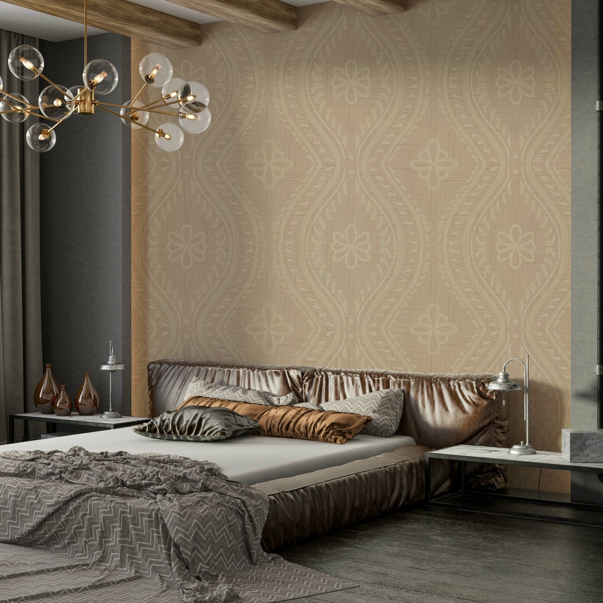 Safari decor wallpaper with vintage damask texture

