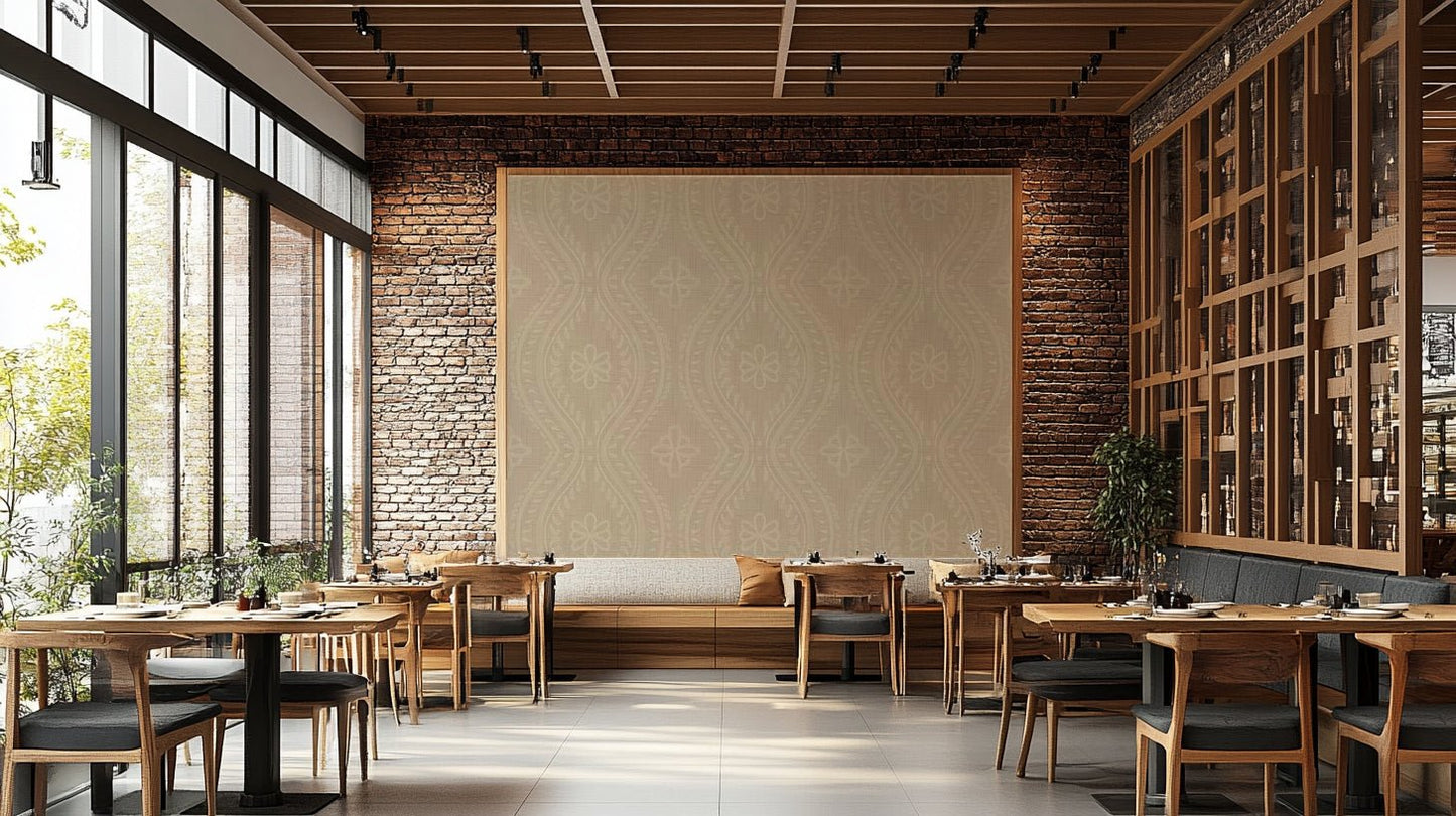 Subtle ogee damask wallpaper for natural interiors

