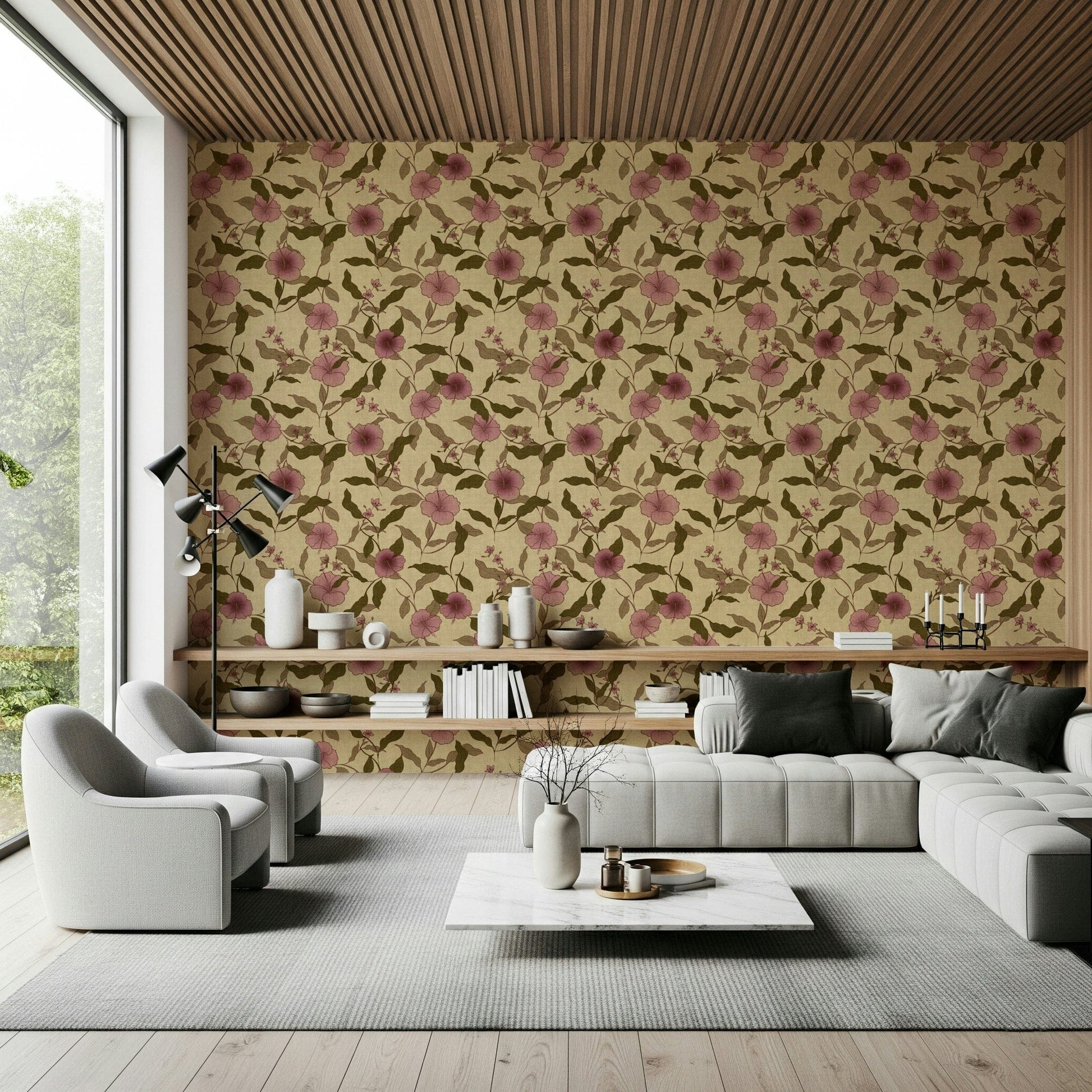 Romantic Heritage Tropical vine wallpaper, distressed texture decorative panel.