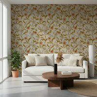 Repetitive leaf and bloom wallpaper for walls surface.