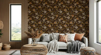 Dark brown repeating bloom Faded Tropical Floral Warm Vintage covering.