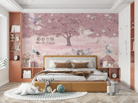 The design features a view looking up into an enchanted forest canopy.

