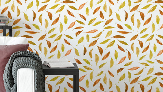 Fall scattered leaves wallpaper in warm autumn colors

