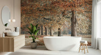 Soft sepia forest wall mural with tall oaks