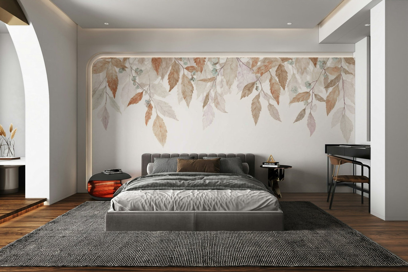 A wall mural of a peaceful botanical pattern.

