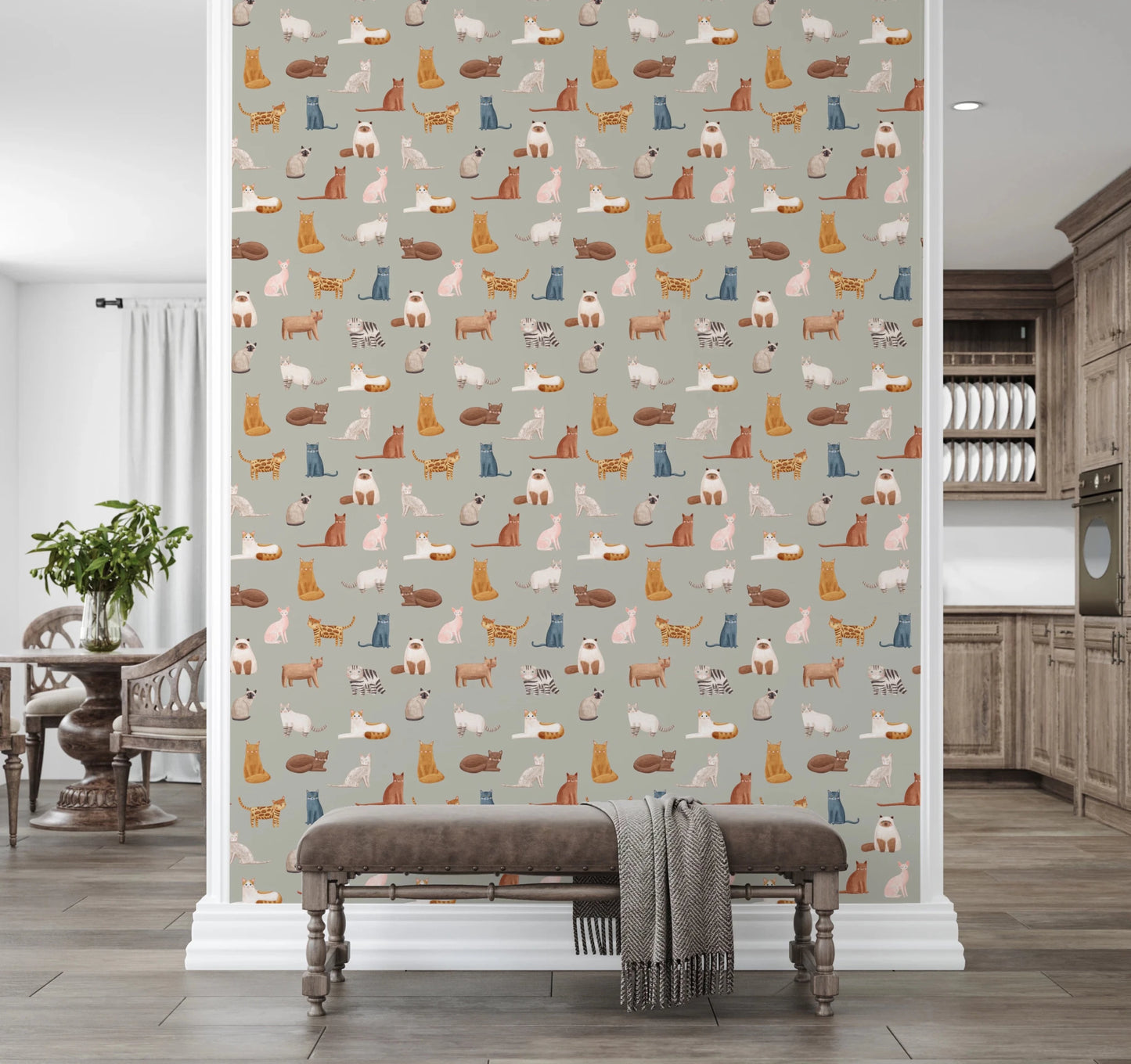 Fancy Felines in Safari Green Wallpaper⁠