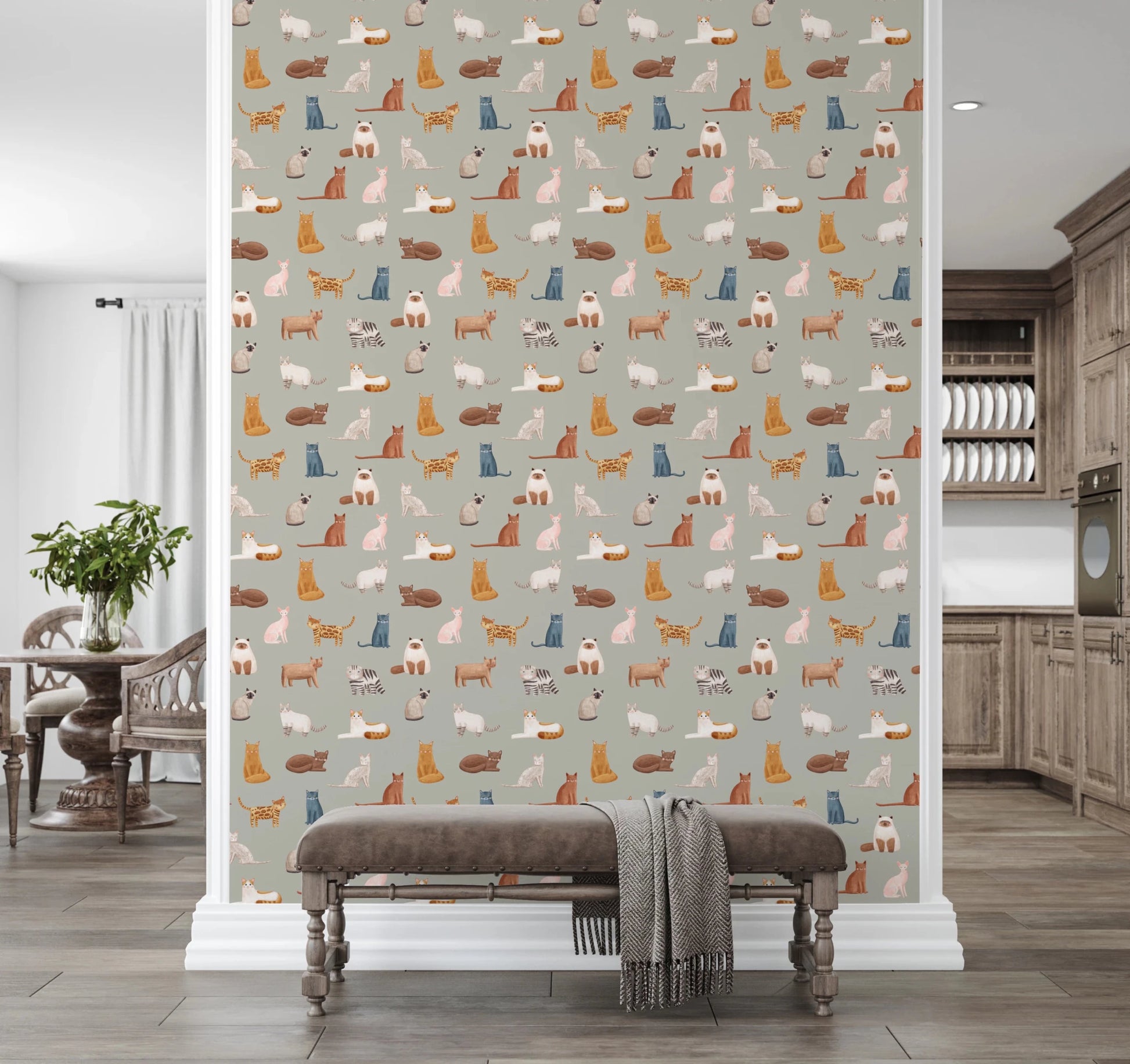 Fancy Felines in Safari Green Wallpaper⁠