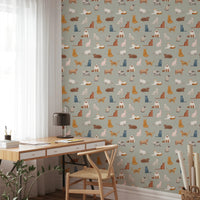 Fancy Felines in Safari Green Wallpaper⁠