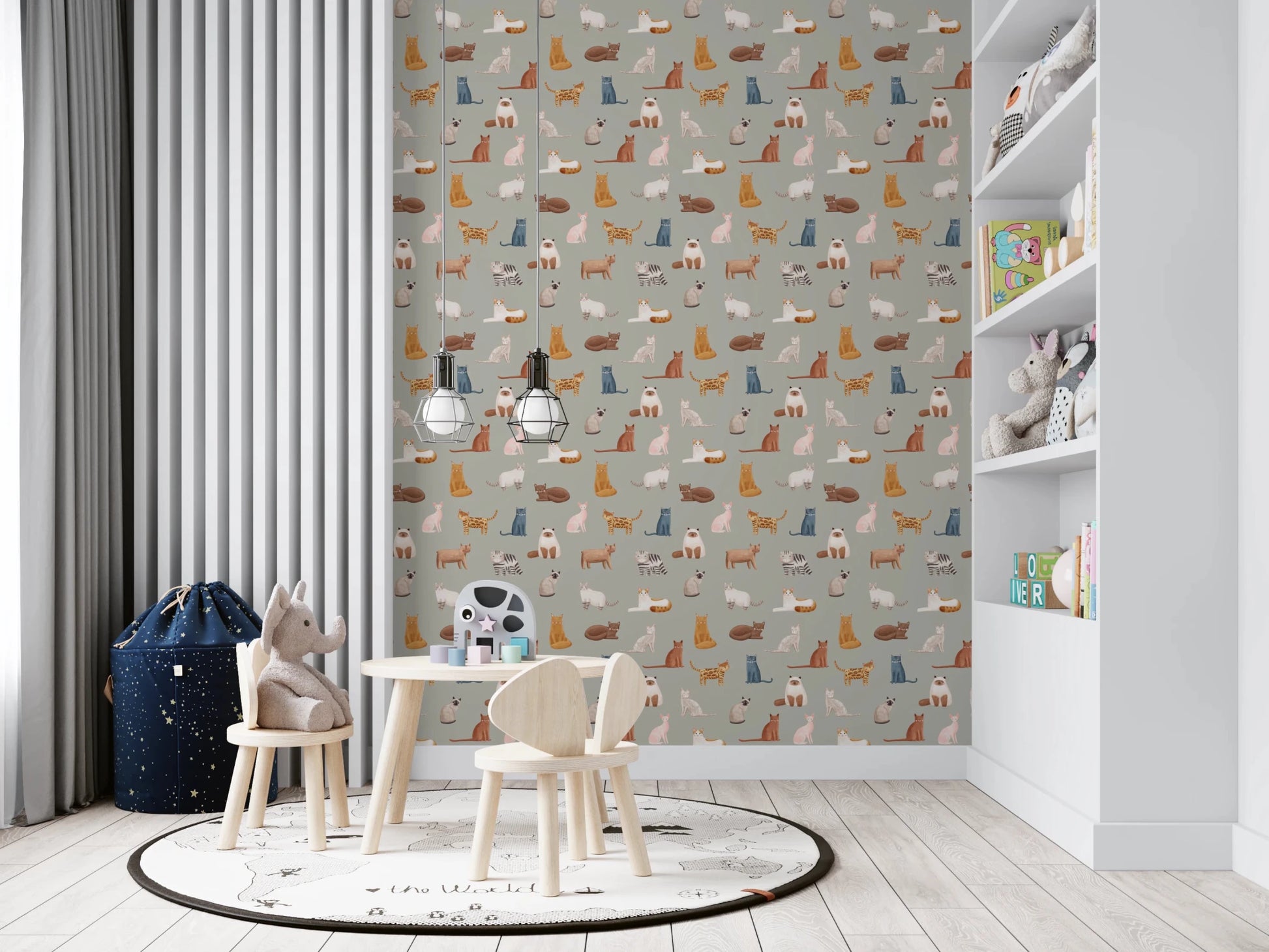 Fancy Felines in Safari Green Wallpaper⁠