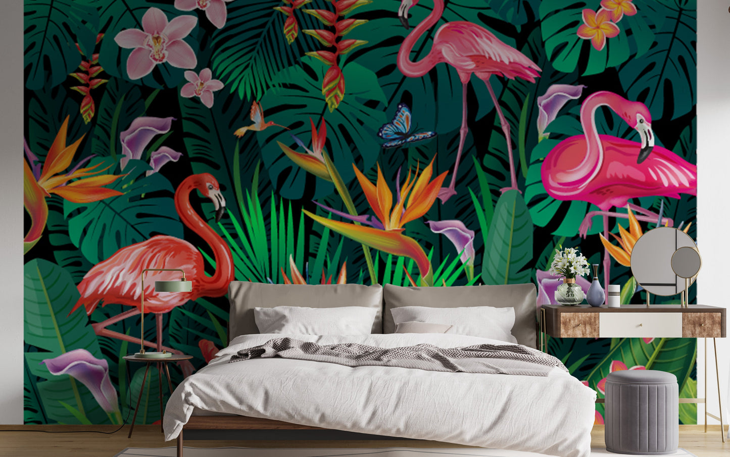 Fancy flamingos wallpaper mural for walls