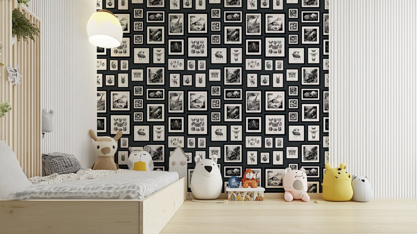 Dark grey wallpaper with fairytale fantasy animals

