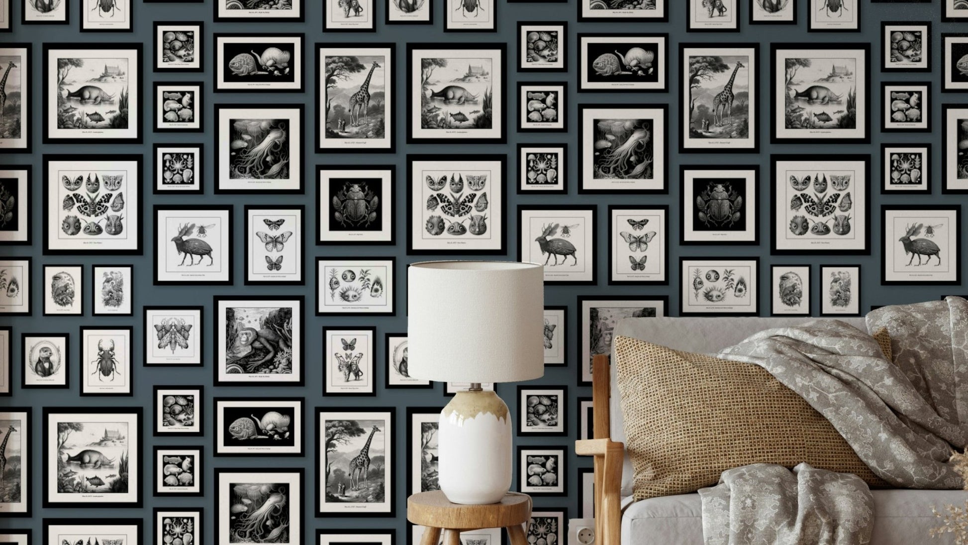 Wallpaper with detailed illustrations of fantasy animals

