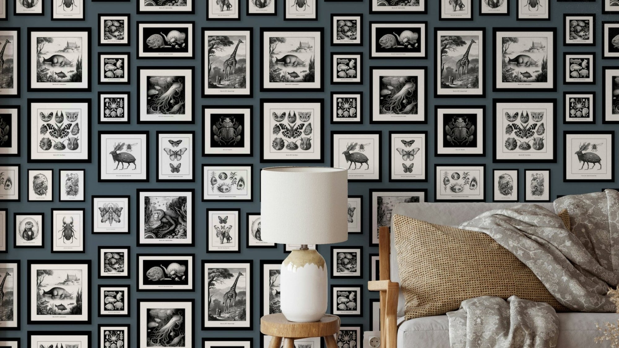 Wallpaper with detailed illustrations of fantasy animals


