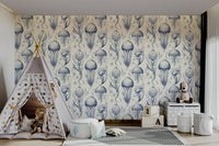 Fantastic Jellyfish - Delft Blue & Cream wallpaper for bedrooms

