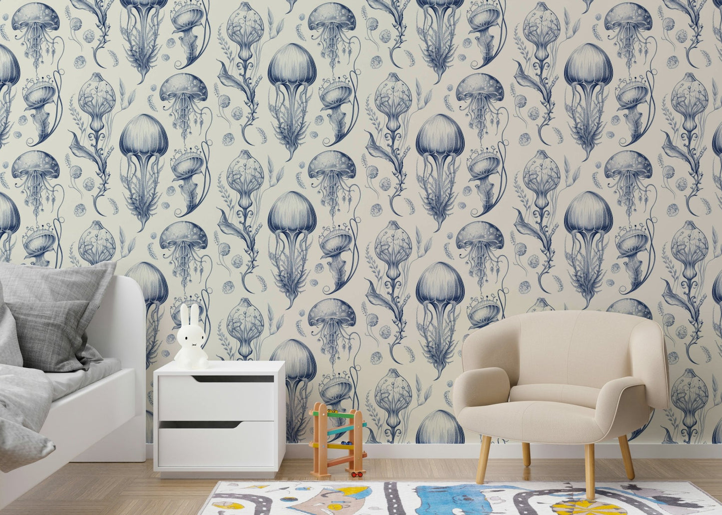 Whimsical jellyfish wallpaper in soft pastel colors

