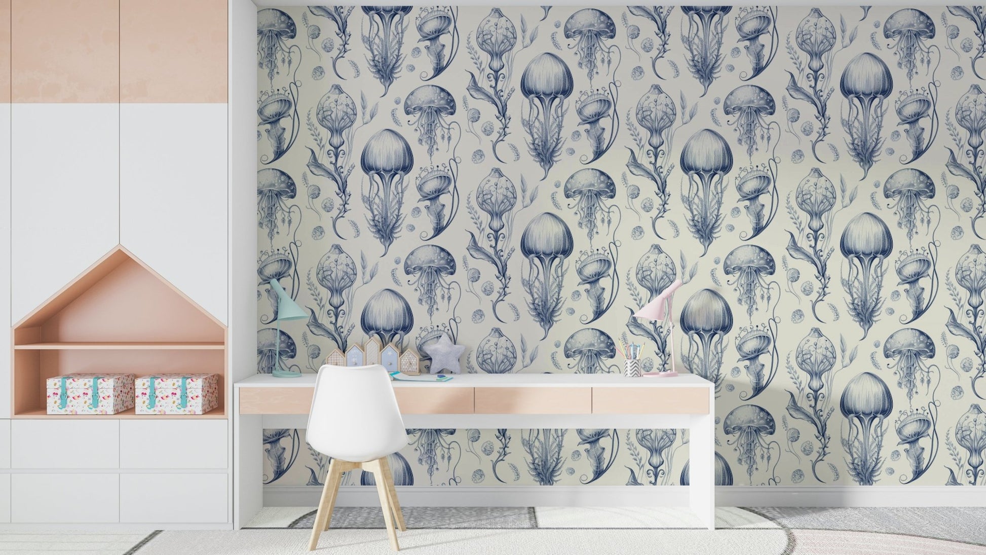 Fantastic jellyfish mural with pastel ocean theme

