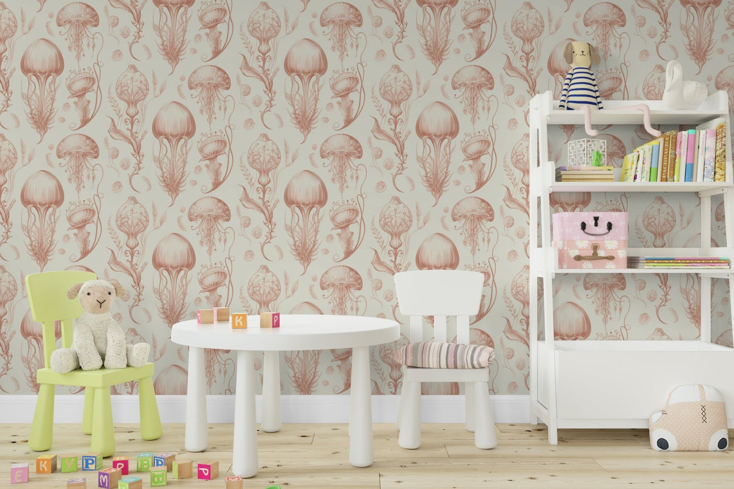 Fantastic Jellyfish wallpaper for bedrooms with peach hues

