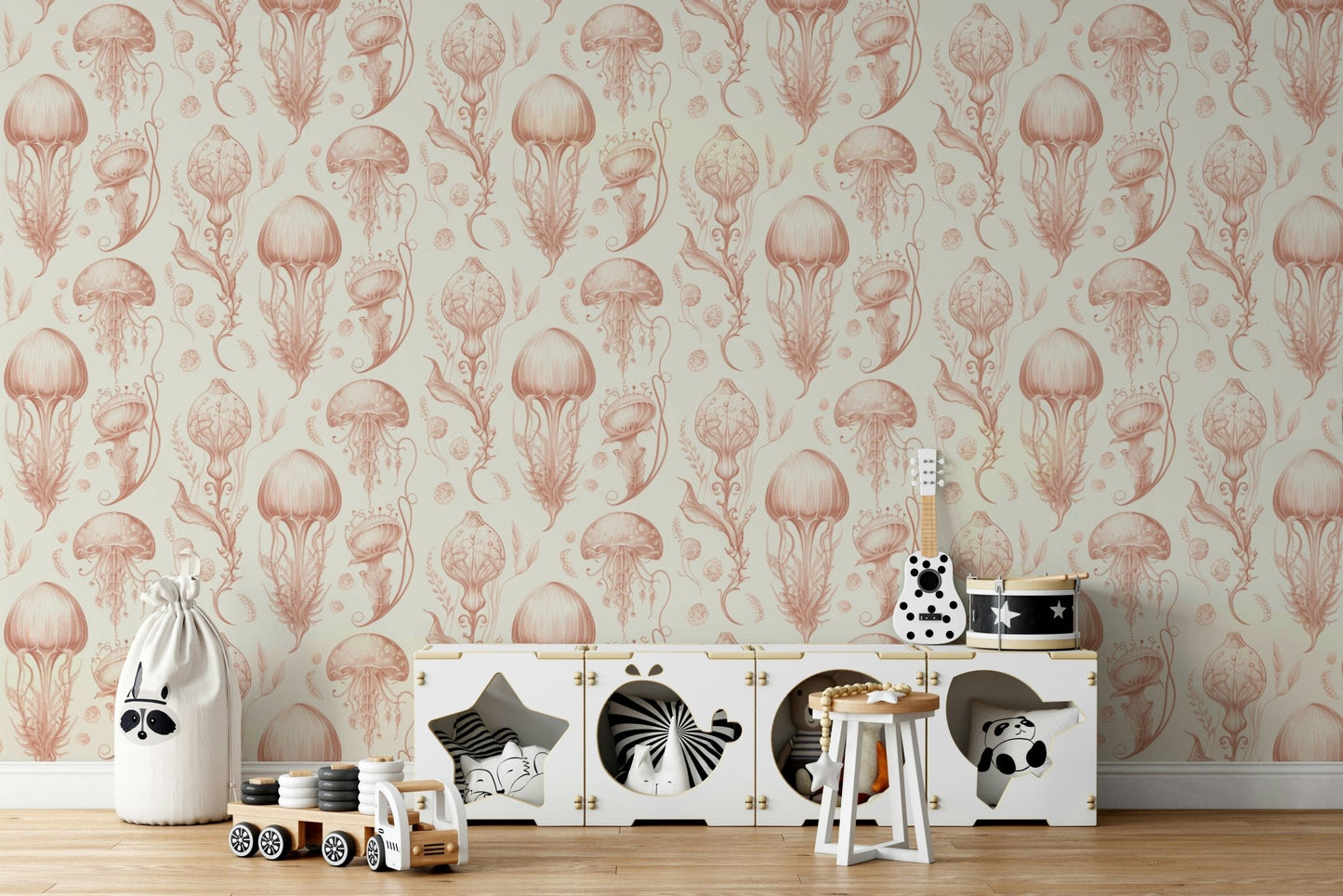 Abstract aquatic wallpaper with graceful jellyfish

