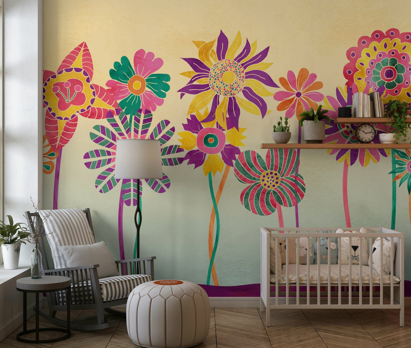 Whimsical Fantasy Flowers Wall Mural