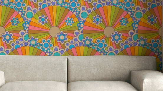 Oversized, stylized flowers.


