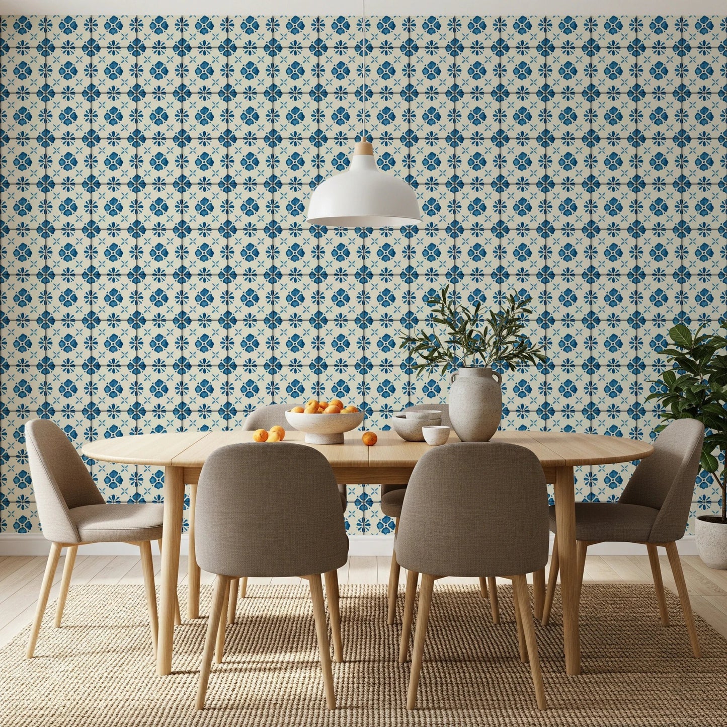 Farmhouse Classic Backsplash Blue Wallpaper⁠