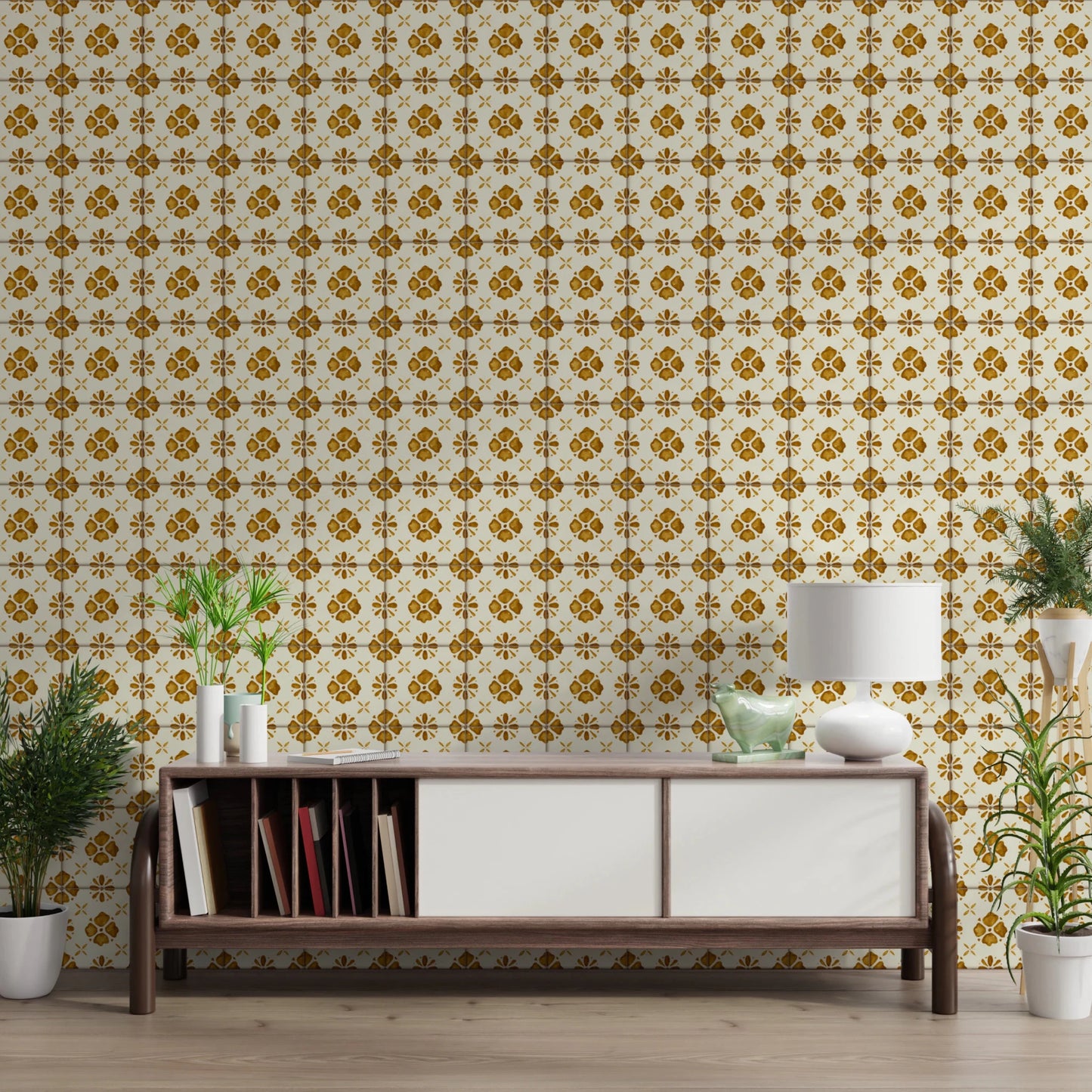 Farmhouse Classic Backsplash Gold Wallpaper⁠